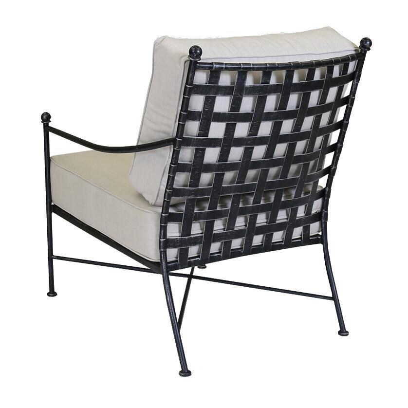 Provence Wrought Iron Club Chair W/ Sunbrella Canvas Flax Cushions By Sunset West - Back - White Background thumbnail