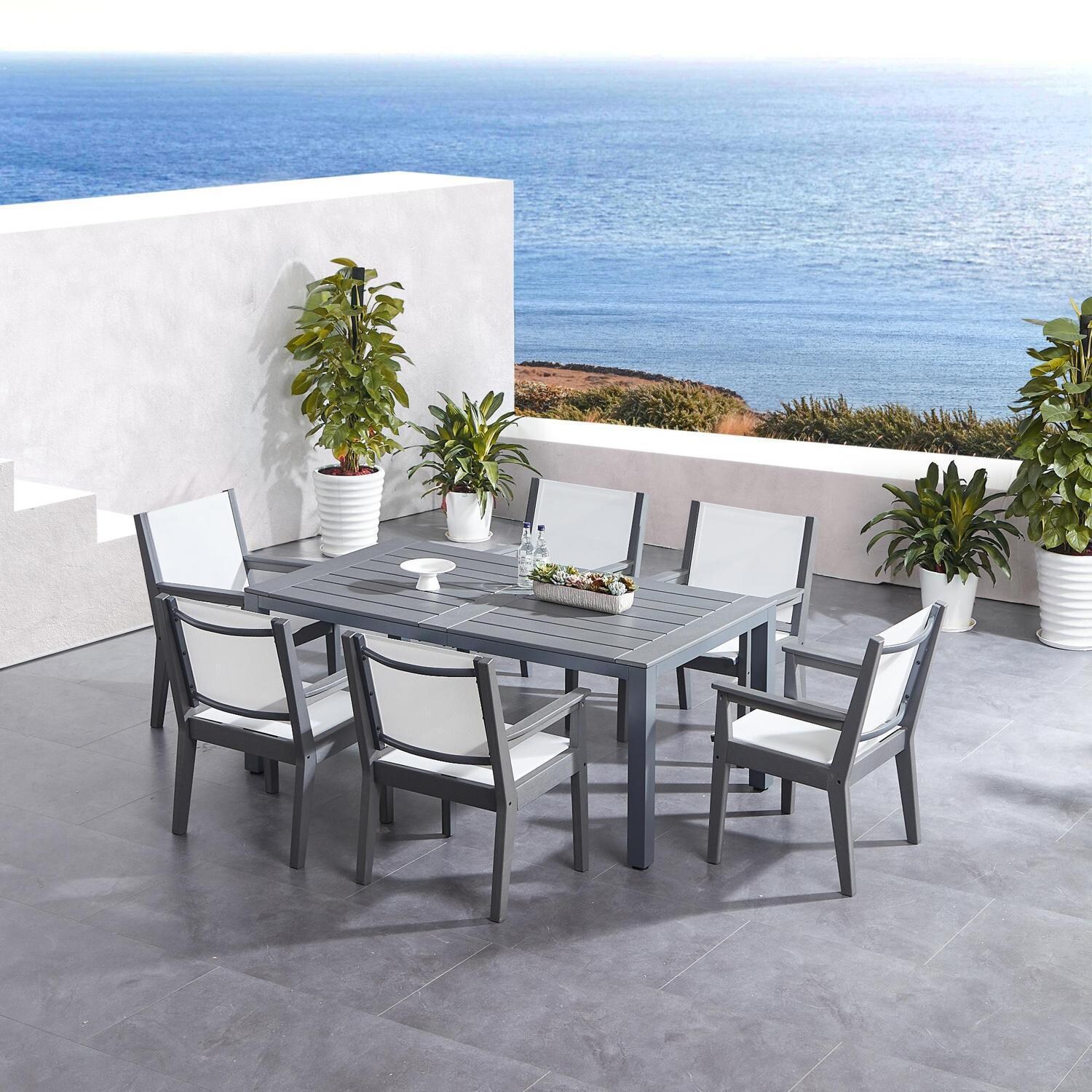 Lakeview Outdoor Designs LV-334-7 Everglades 7 Pc Polyresin Dining Set in Gray - On The Patio - Lifestyle thumbnail