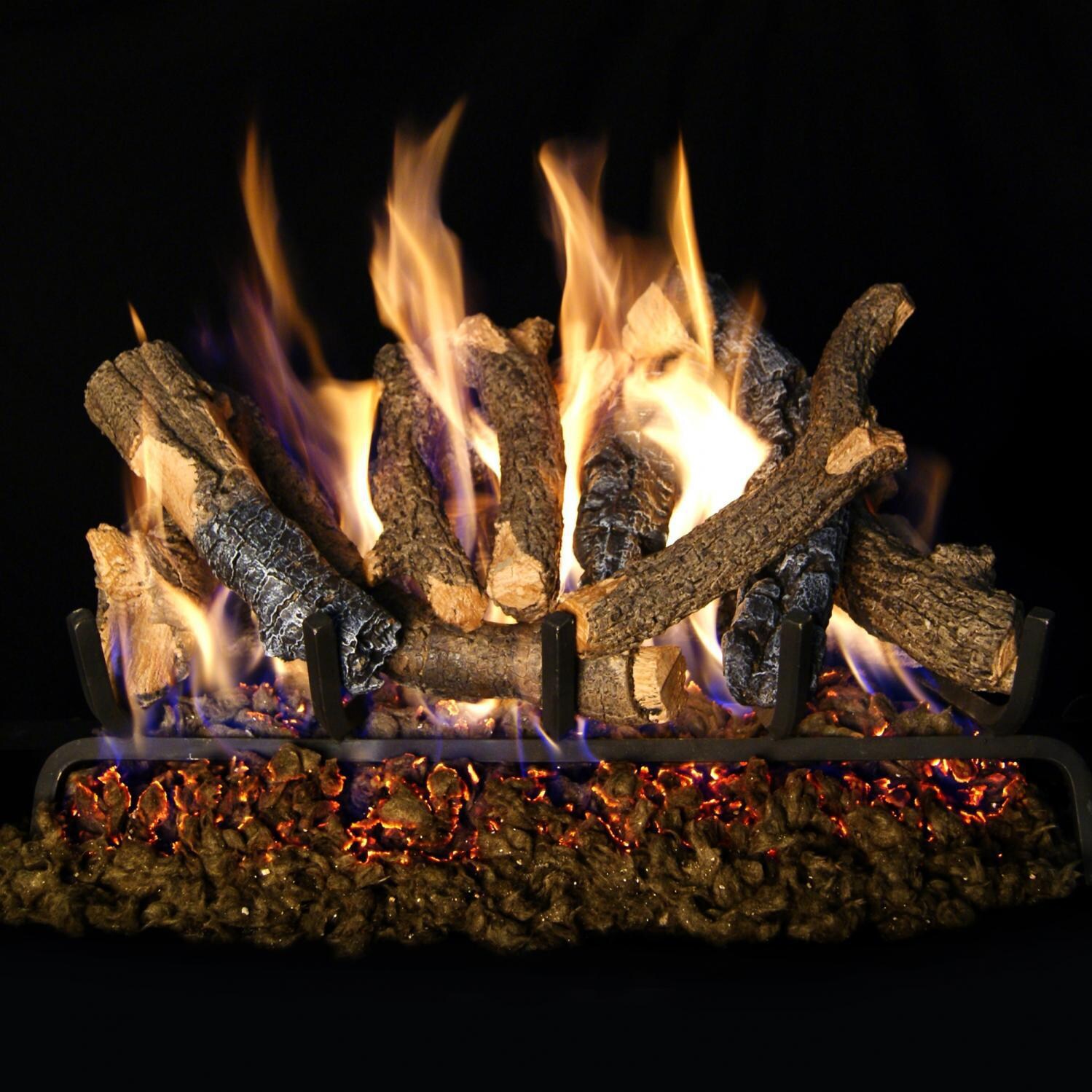Peterson Real Fyre 24-Inch Charred Oak Stack Gas Log Set With Vented Propane ANSI Certified G46 Burner - Variable Flame Remote