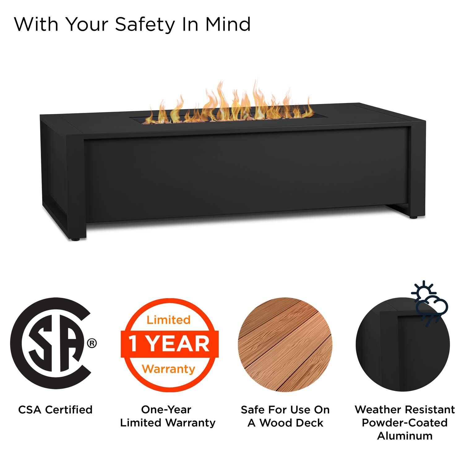 Lafitte 52 Inch Rectangular Cast Aluminum Propane Fire Pit Table in Black by Lakeview Outdoor Designs - Safety thumbnail