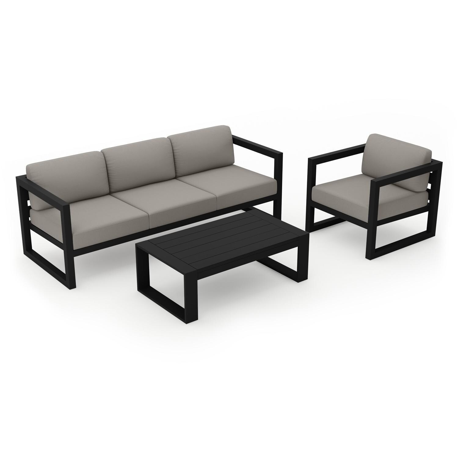 Lakeview MSTYCV-BK-3SS-CC Misty Cove 3 Pc Aluminum Seating Set In Black w/Portal Coffee Table & Canvas Charcoal Cushions by Lakeview Outdoor Designs - Cushion Color - Detail thumbnail