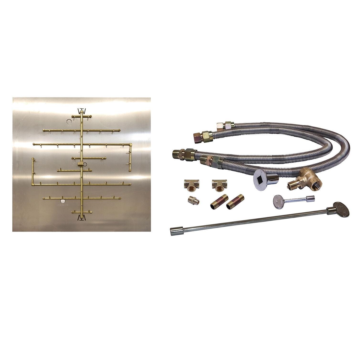 Warming Trends 38 1/4 X 34 1/2 CROSSFIRE Brass Natural Gas/Propane Burner w/ 60-in Square Plate & Double Flex Line Kit