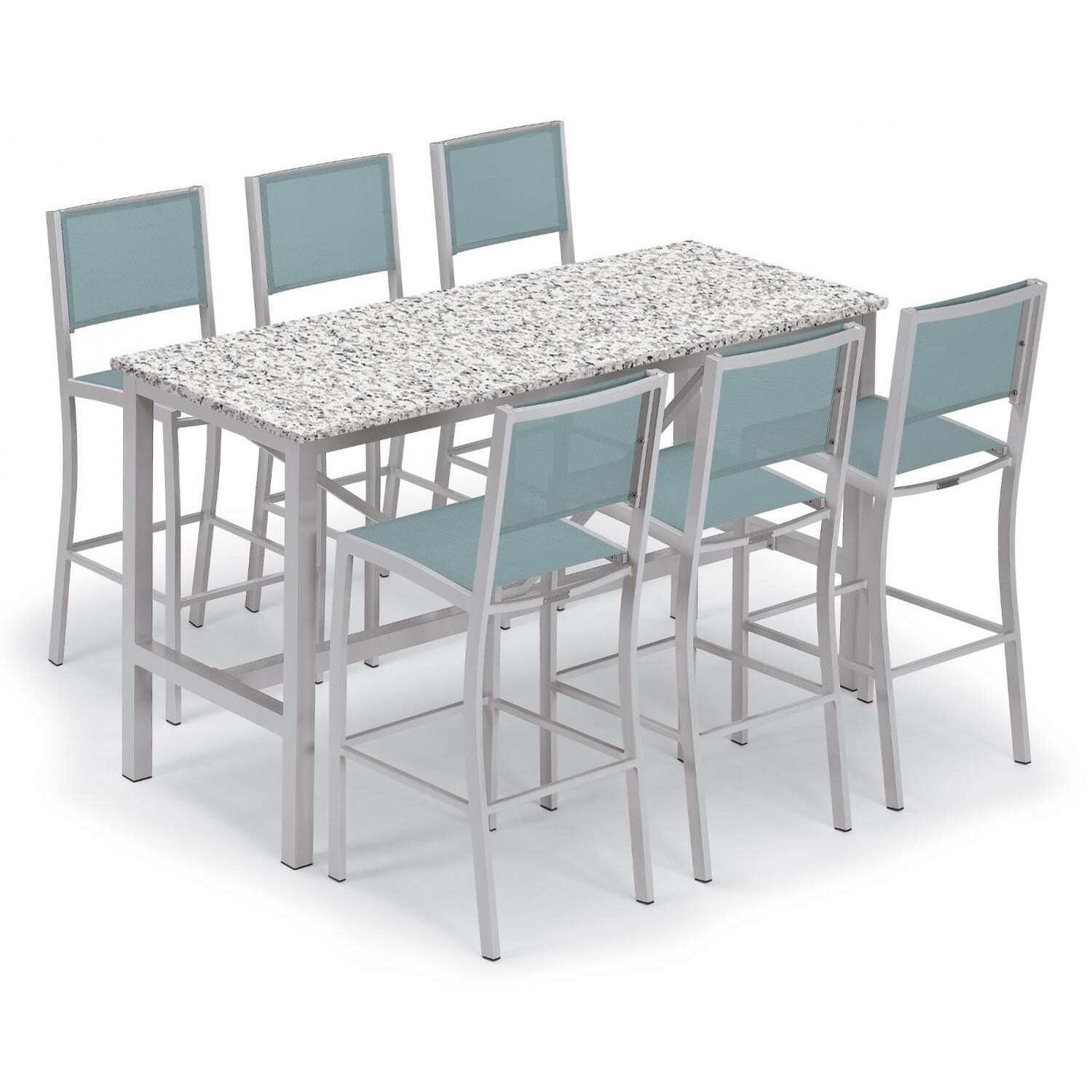Travira 7 Piece Aluminum Patio Bar Set W/ 72 X 30 Inch Rectangular Table and Lite-Core Ash Tabletop By Oxford Garden - Slate Sling thumbnail