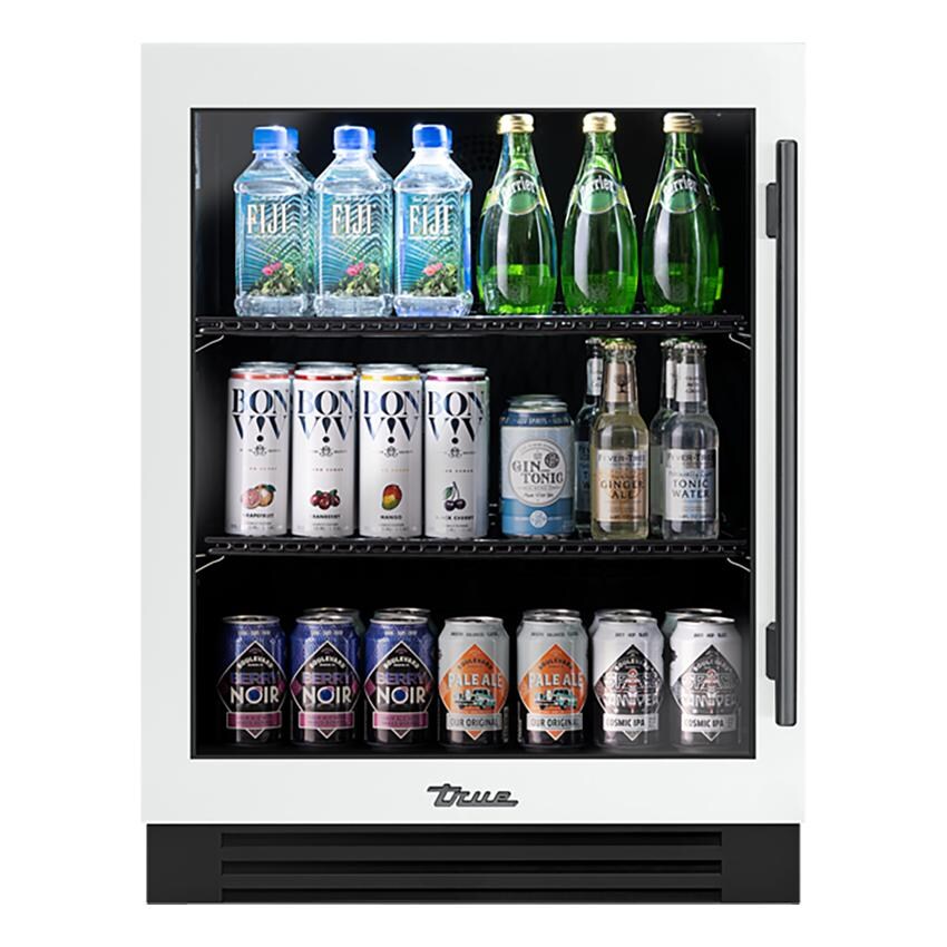 True TURADA-24-LG-A~030-H05 ADA Height 24 Inch 5 Cu. Ft. Left Hinge Glass Door Outdoor Refrigerator in Matte White w/ Pewter Handles - White Background thumbnail