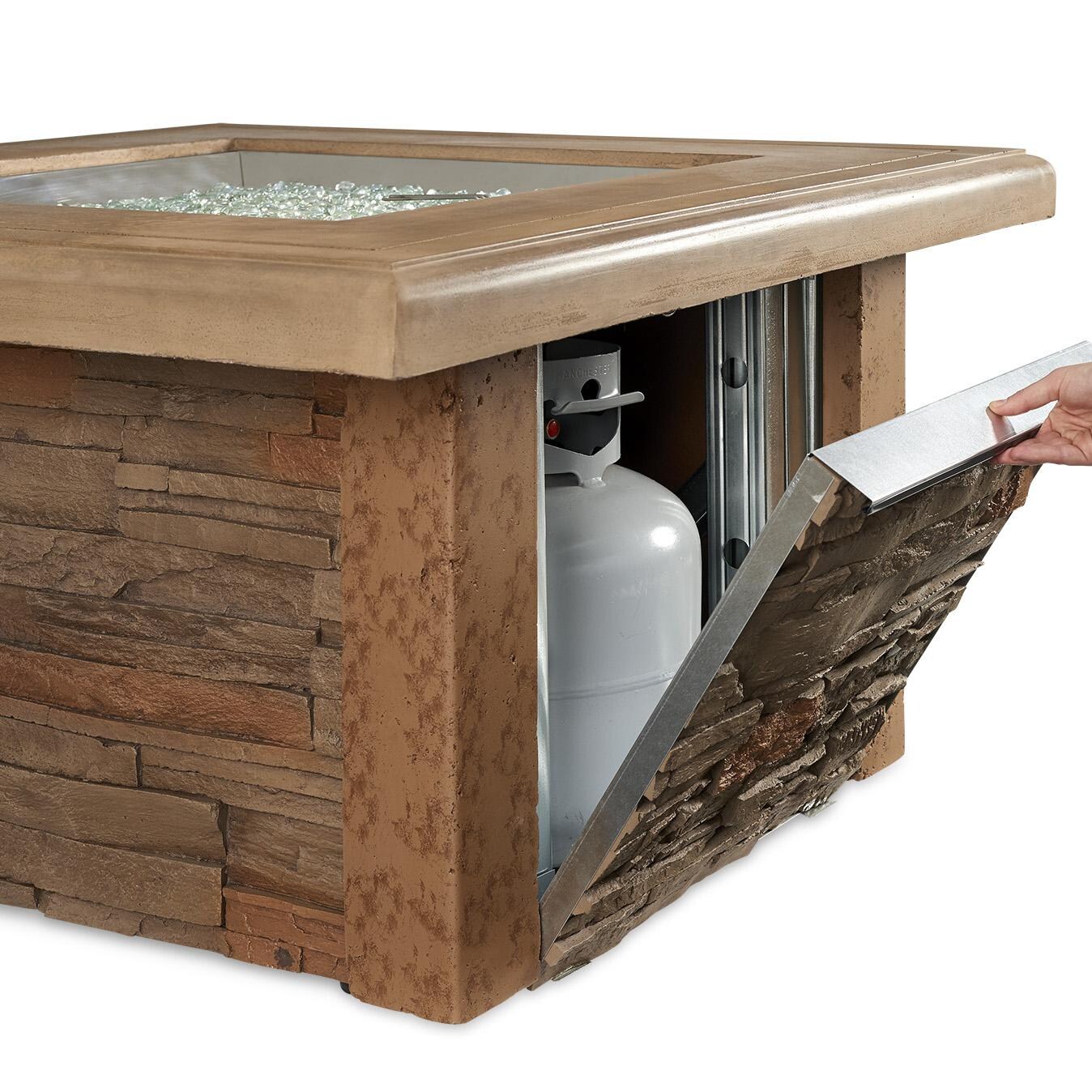 The Outdoor GreatRoom Company Sierra Square Gas Fire Pit Table - Access door provides convenient storage for propane tanks thumbnail