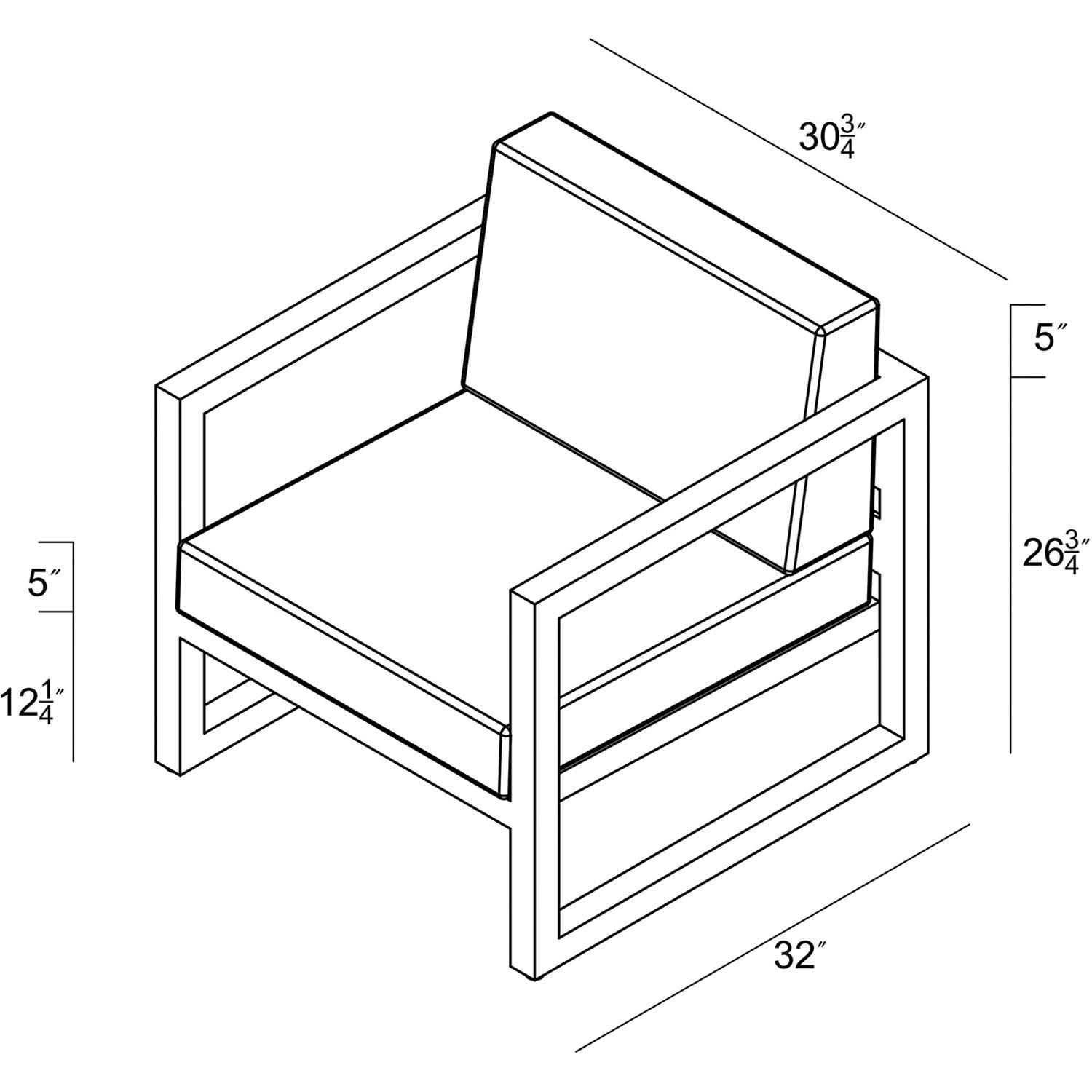Lakeview MSTYCV-BK-CC-HN Misty Cove Aluminum Club Chair in Black w/Spectrum Indigo Cushions by Lakeview Outdoor Designs - Line Drawing - Dimensional thumbnail