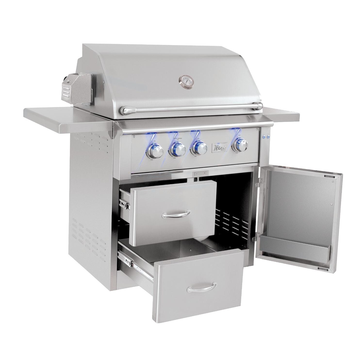 Summerset Alturi ALT36R-NG 36-Inch 3-Burner Natural Gas Grill With Red Brass Burners & Rotisserie - Doors Open thumbnail