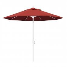 California Umbrella 9 Ft. Octagonal Aluminum Collar Tilt Patio Umbrella W/ Crank Lift & Fiberglass Ribs - Matted White Frame / Sunbrella Canvas Jockey Red Canopy
