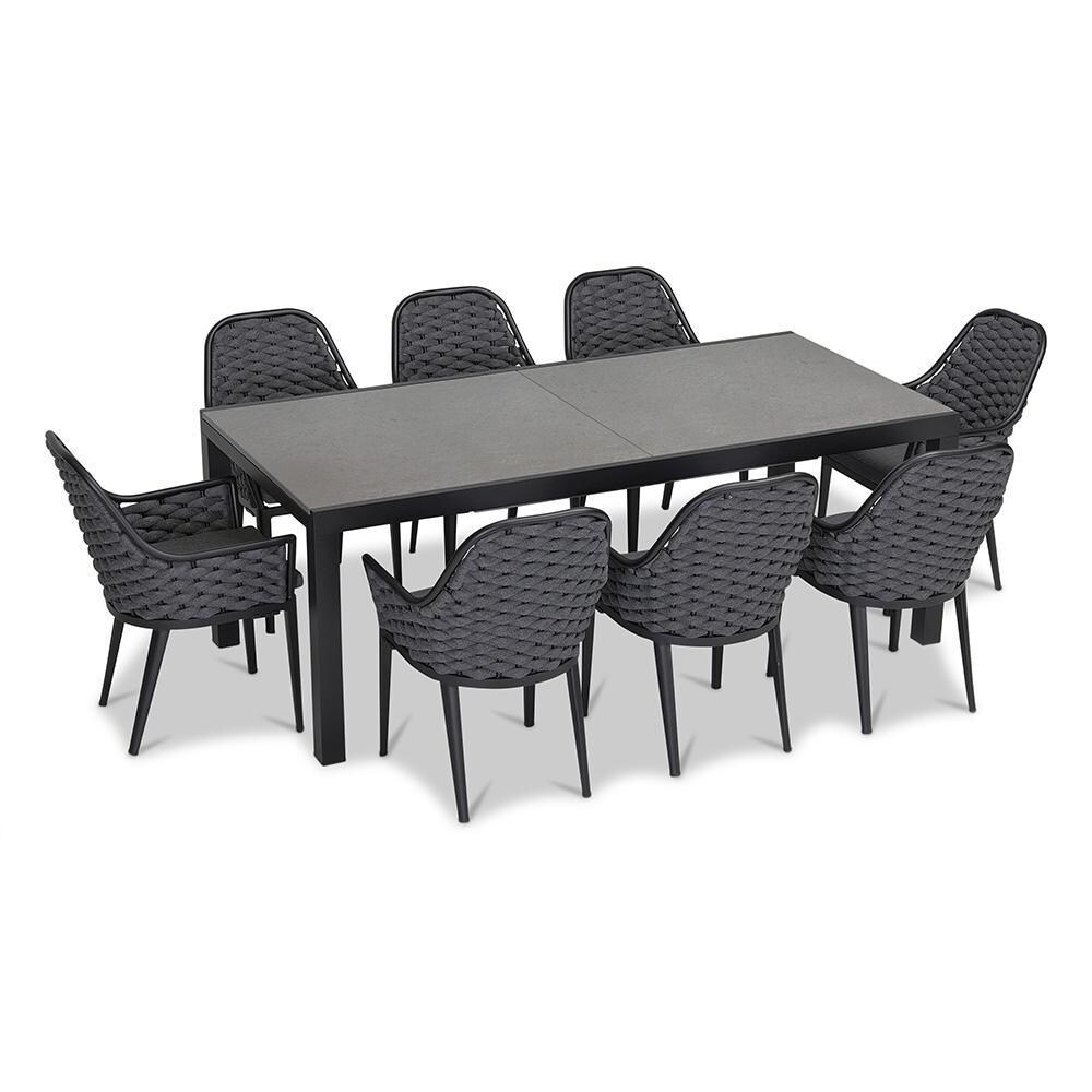 Chloe Bay 9 Pc Aluminum Extendable Dining Set in Black/Concrete by Lakeview - Top Angle View - White Background thumbnail