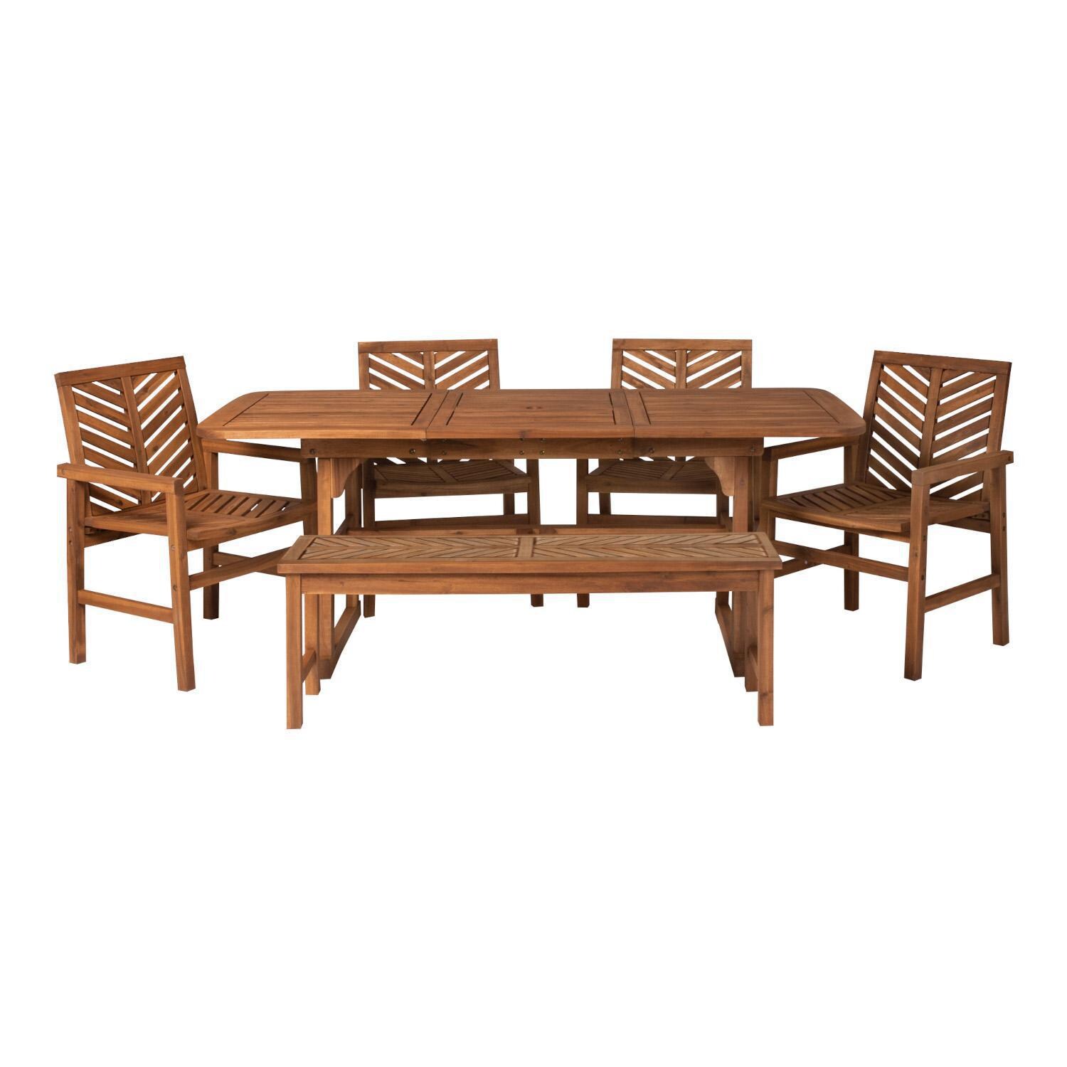 Ultimate Patio Wishlake 6 Piece Acacia Patio Dining Set W/ 55-79 X 35 Inch Extension Rectangular Table - Brown - Extended View thumbnail