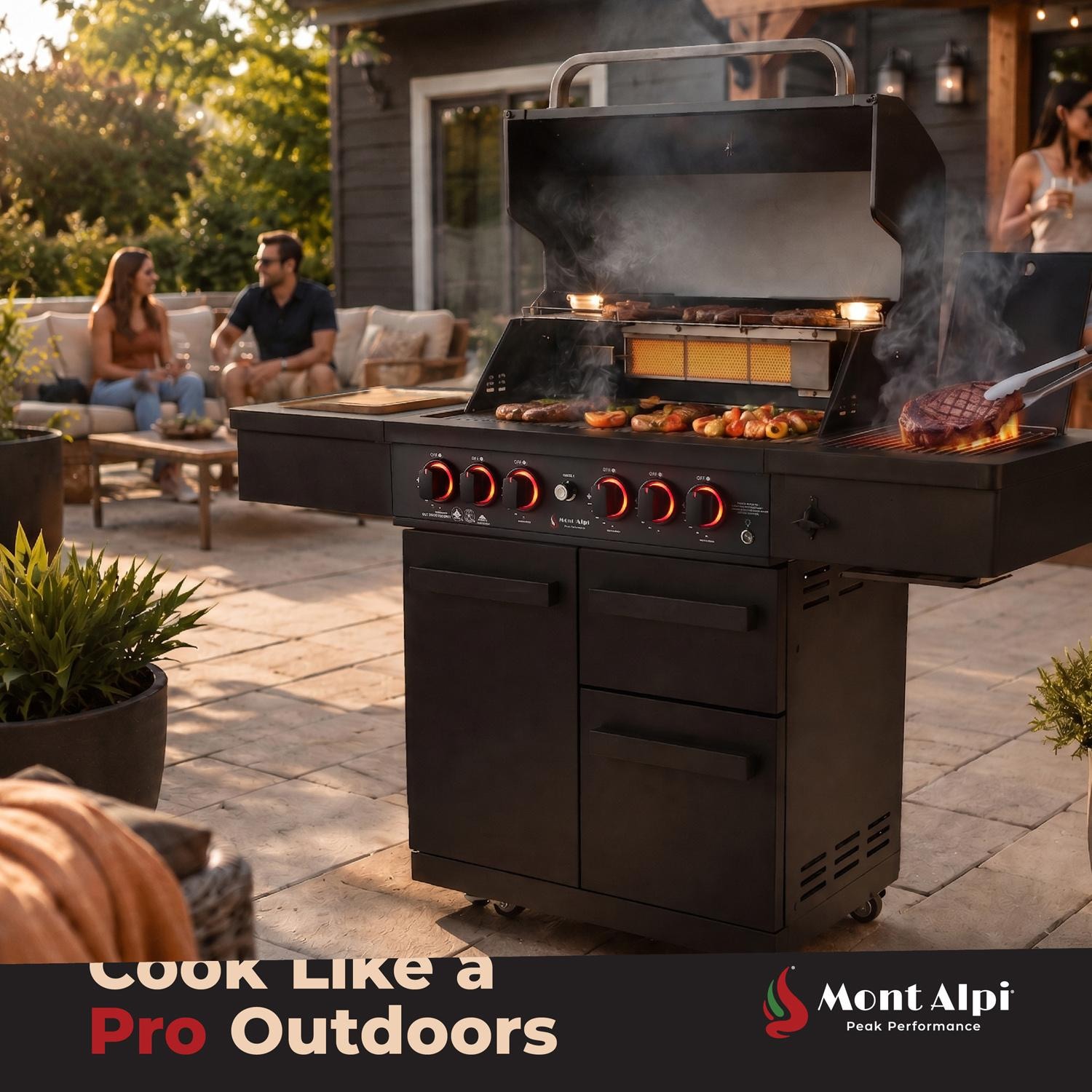 Mont Alpi MA-988 Performance Black Series 4 Burner Propane Grill - Cooking - Lifestyle thumbnail