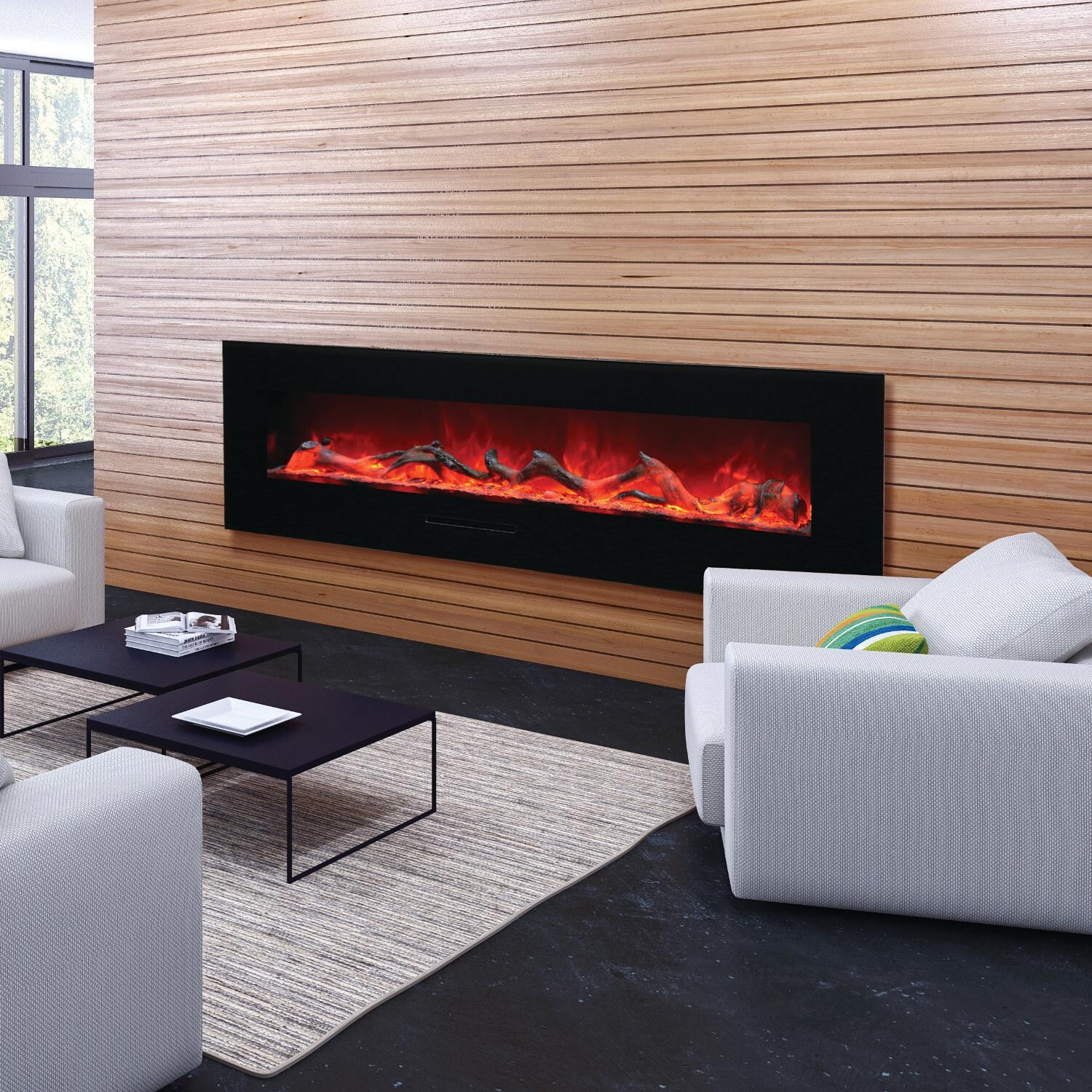 Amantii Wall Mount/Flush Mount 72Inch Electric Fireplace with Black
