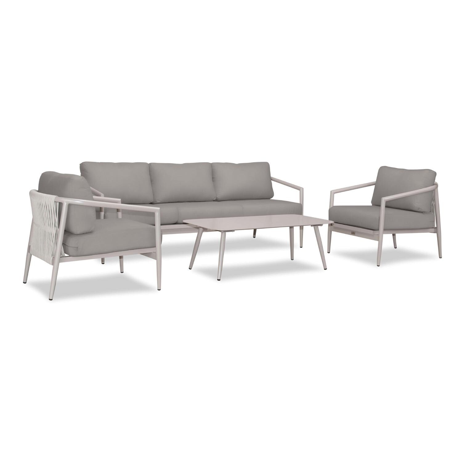 Lakeview Midnight Cove 4 Pc Aluminum Sofa Seating Set in Urban Stone/Carrera/Canvas Charcoal - Angled - White Background thumbnail
