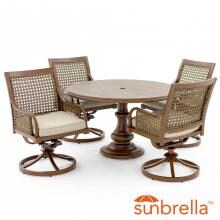 Arabella 5 Piece Aluminum Patio Dining Set W/ 48 Inch Round Pedestal Table, Swivel Rocker Dining Chairs & Sunbrella Cast Ash Cushions By Lakeview Outdoor Designs