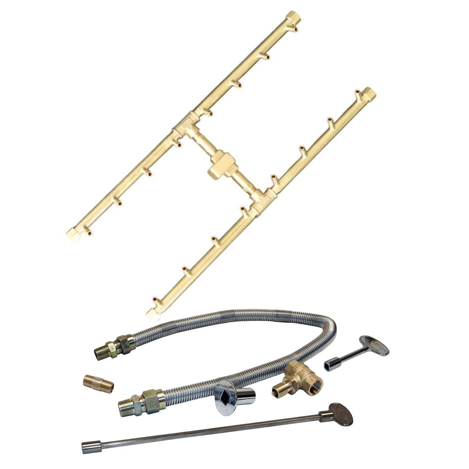 Warming Trends 24 X 8 3/4 H-Style Brass Natural Gas/Propane Burner w/ 34 X 17-in Plate & Flex Line Kit - White Background thumbnail