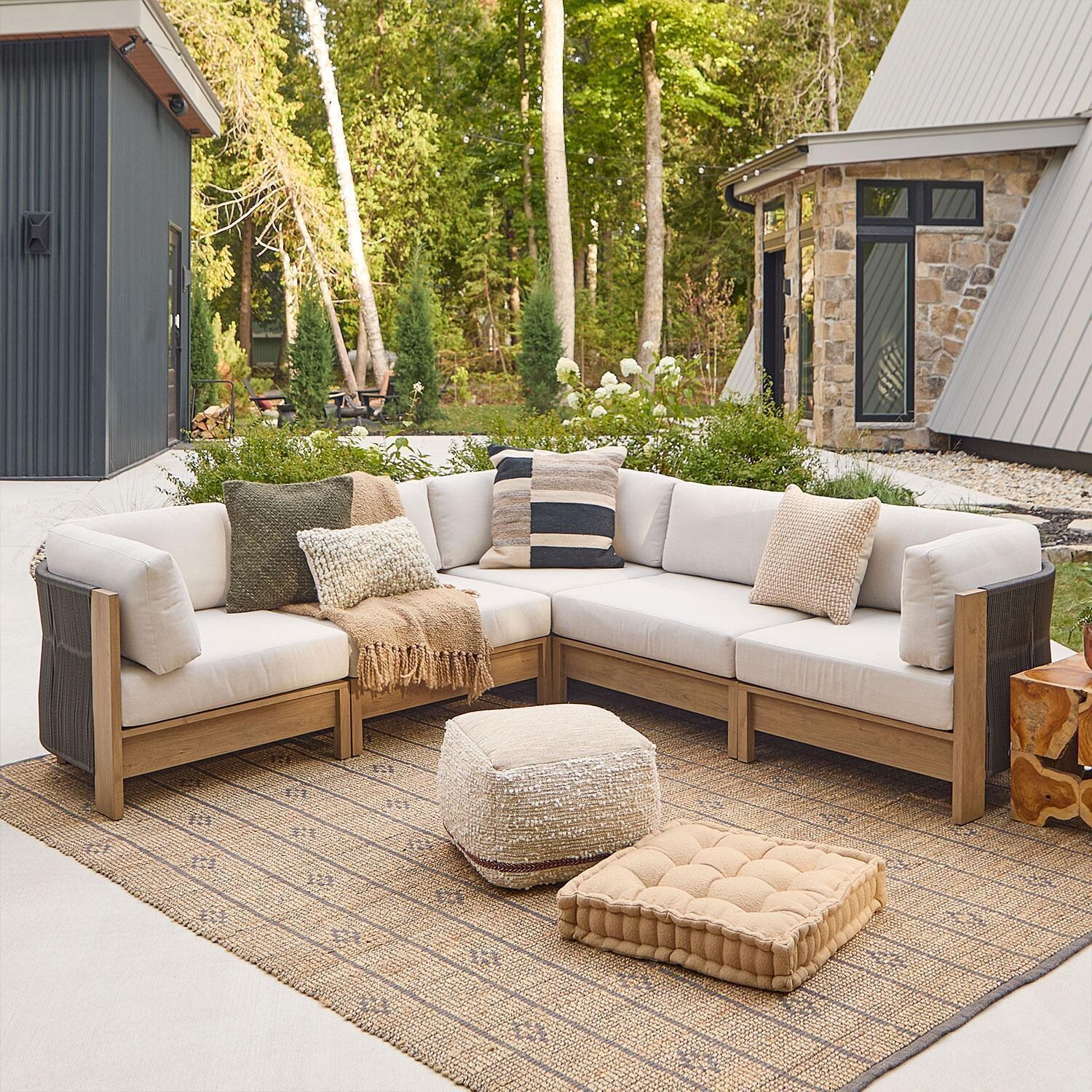 Heritage Outdoor 5 Pc Modular Sectional Sofa in Beechwood W/ Sunbrella Cushions by Lakeview Outdoor Designs - Patio - Lifestyle thumbnail