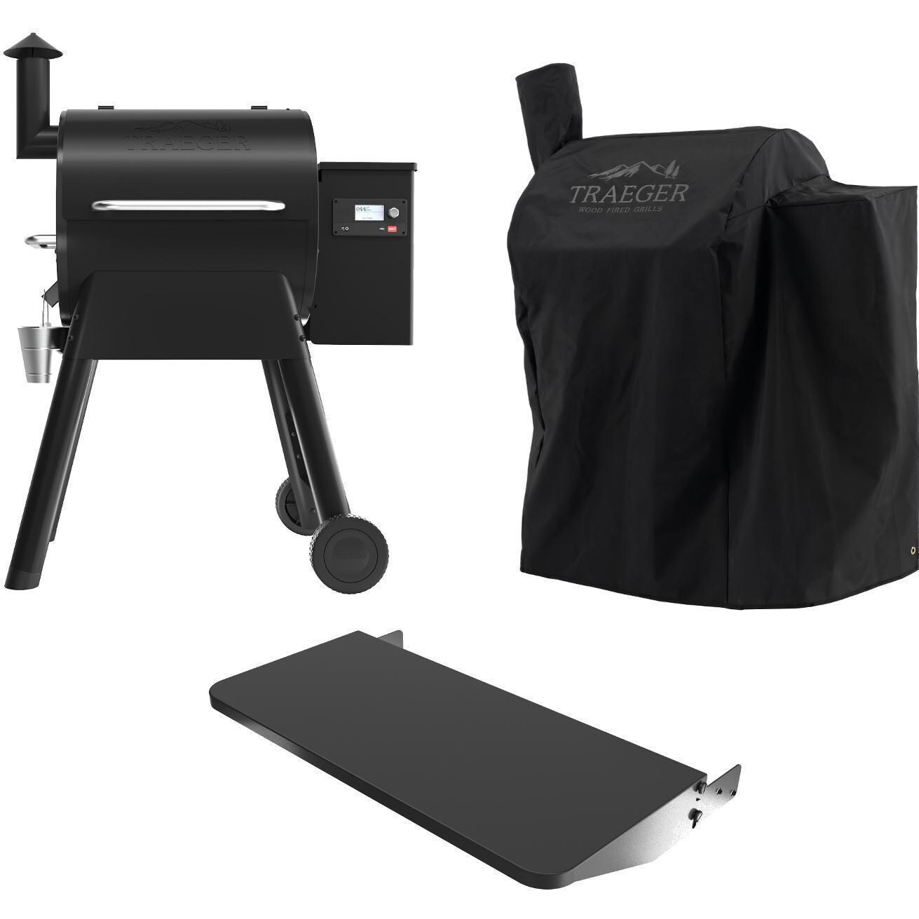 Traeger Pro 575 Wi-Fi Controlled Wood Pellet Grill W/ WiFIRE - Black W/ Front Shelf & Grill Cover - TFB57GLE + BAC362 + BAC503