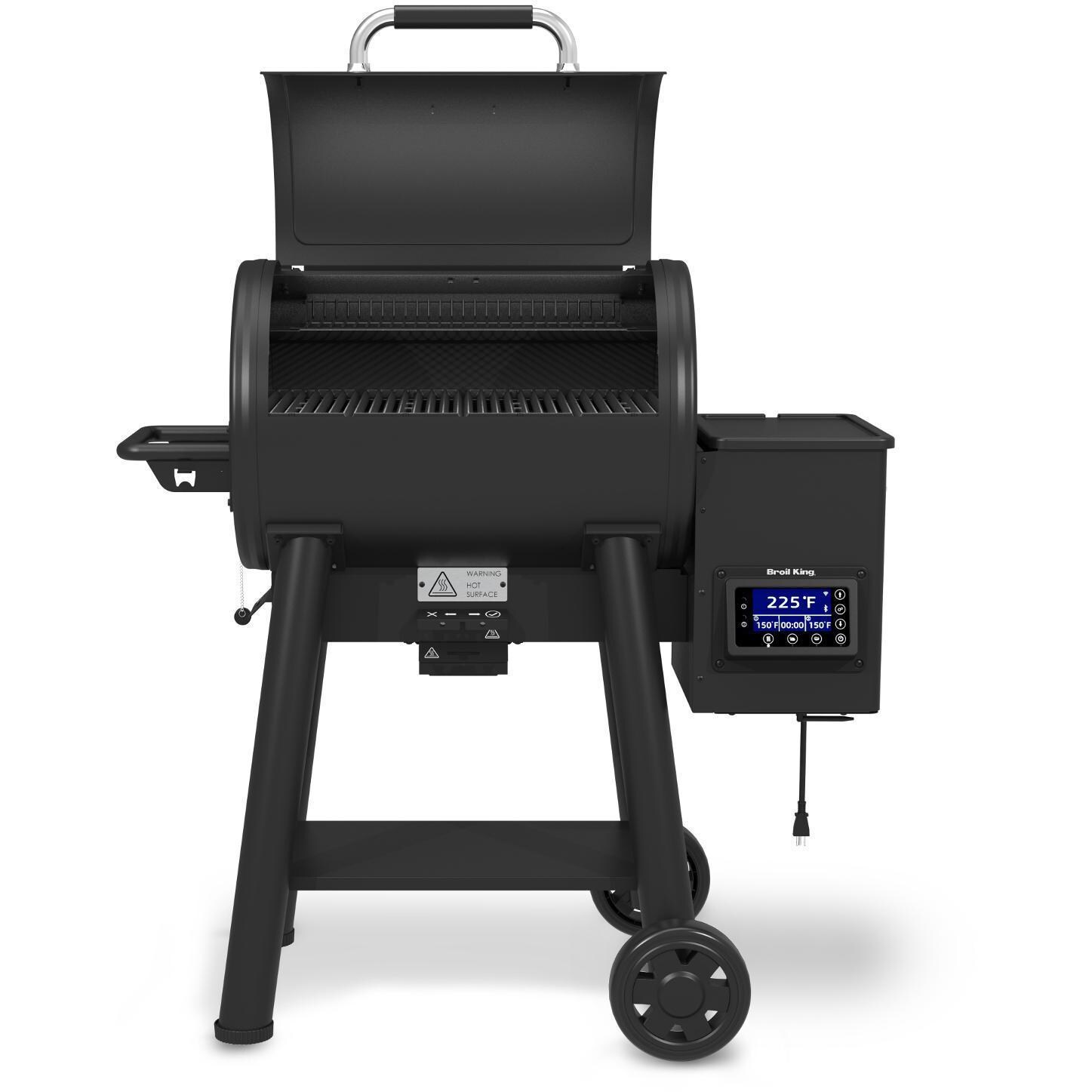 Broil King Crown 493051 400 Wi-Fi & Bluetooth Controlled 26-Inch Pellet Grill - Grill Front With Hood Open thumbnail