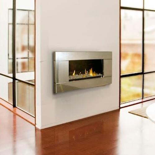 Escea ST900 Indoor Natural Gas Fireplace - Stainless Steel With With New Zealand River Rock