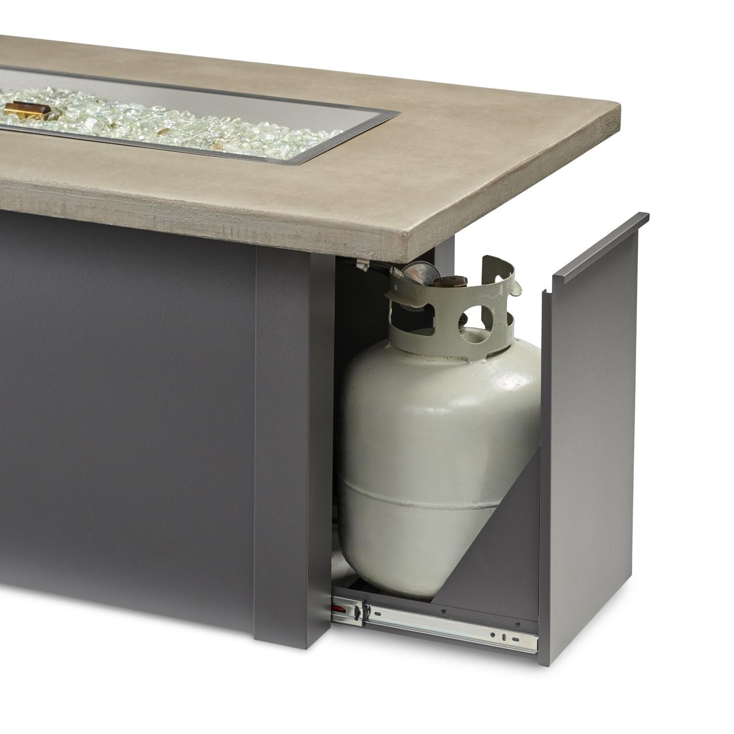 Havenwood 62 Inch Natural Gas Fire Pit Table W/ Pebble Grey Top & Grey Base - Tank Drawer - Detail thumbnail