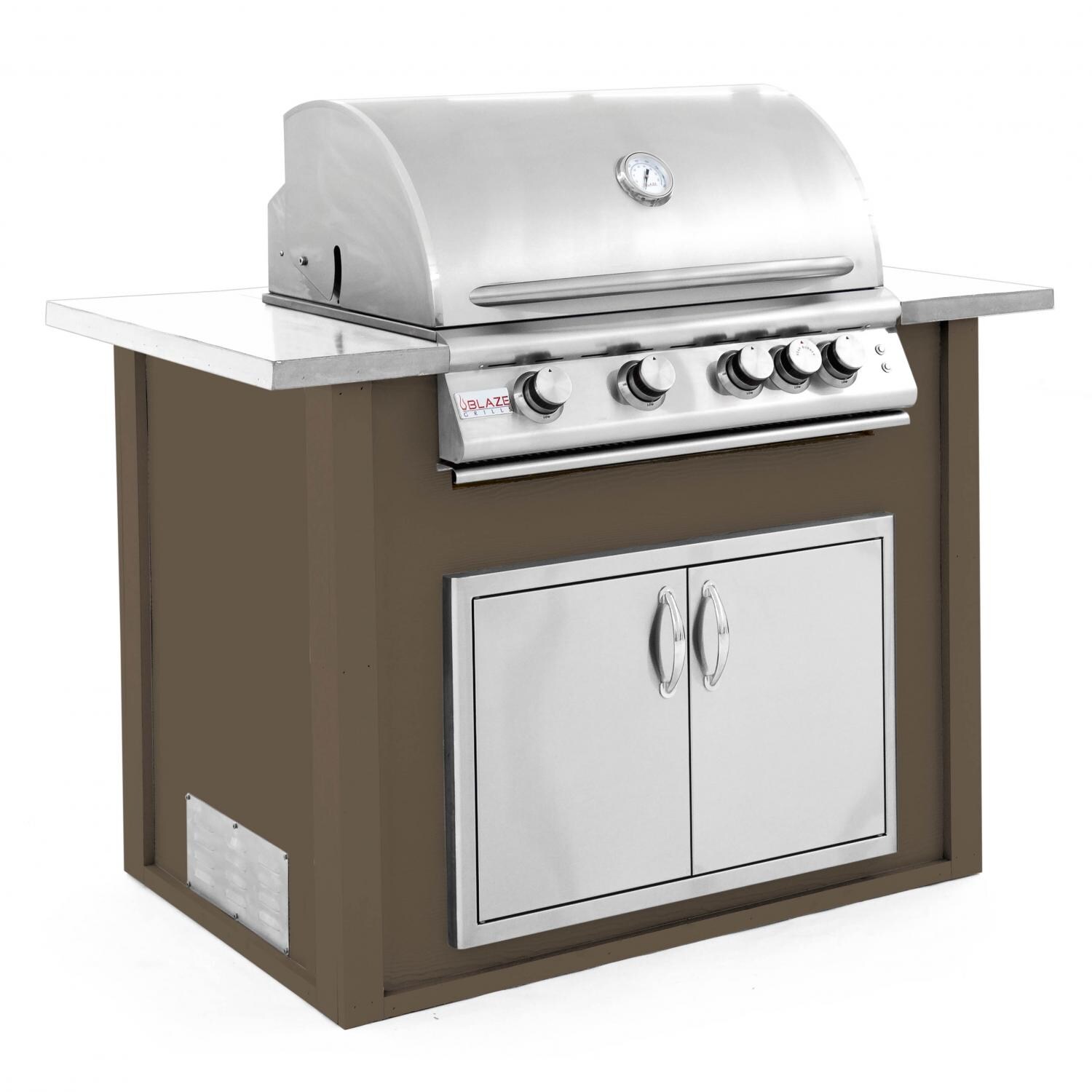 BBQGuys.com 4 Ft BBQ Island With Blaze 32-Inch Natural Gas Grill & Double Access Door - Brown/White - Angled View thumbnail