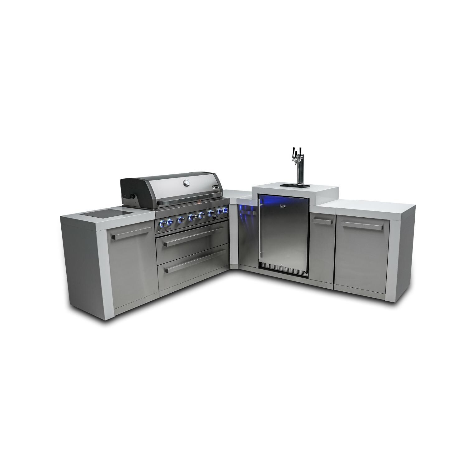 Mont Alpi Deluxe Series 8 Ft L-Shaped Propane Outdoor Kitchen Island w/ Side Burner & Kegerator - MAi805-D90KEG