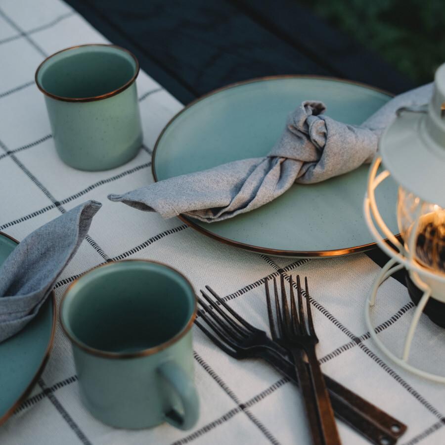 Barebones Living BND-1340 Enamel Dining Set - 16pc - Mint - Place Setting thumbnail