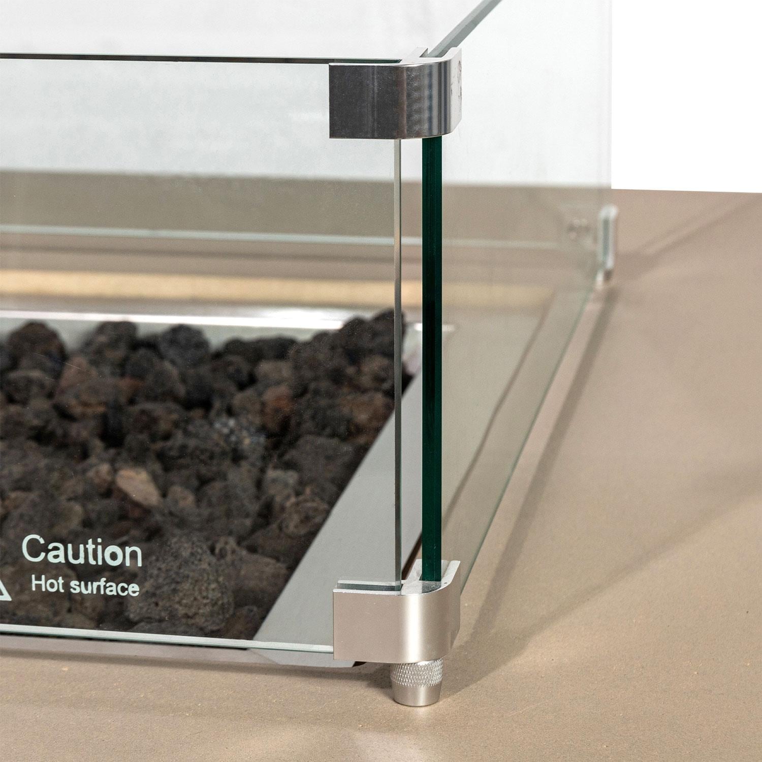 Glenwood 42-in Square Concrete Propane Fire Pit w/ Hidden Propane Tank in Sand by Lakeview Outdoor Designs - Glass Wind Guard Full Mounting Bracket - Detail thumbnail