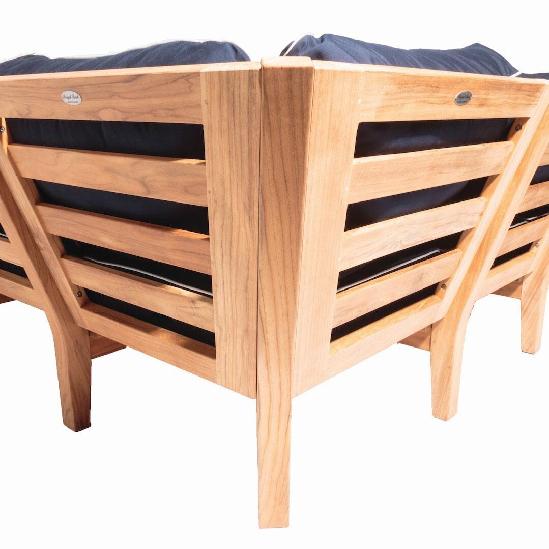 Royal Teak Collection Miami Teak Patio Sectional Base W/ Sunbrella Canvas Navy Cushions - Back View thumbnail