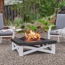 Real Flame Austin 33-Inch Square Wood Burning Fire Table - White w/ Black Top - 350-WHT