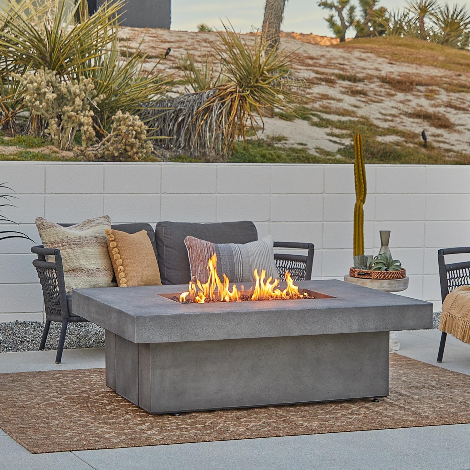 Hickory Bay 60 Inch Rectangular GFRC Natural Gas Fire Pit Table in Ash by BBQGuys Signature