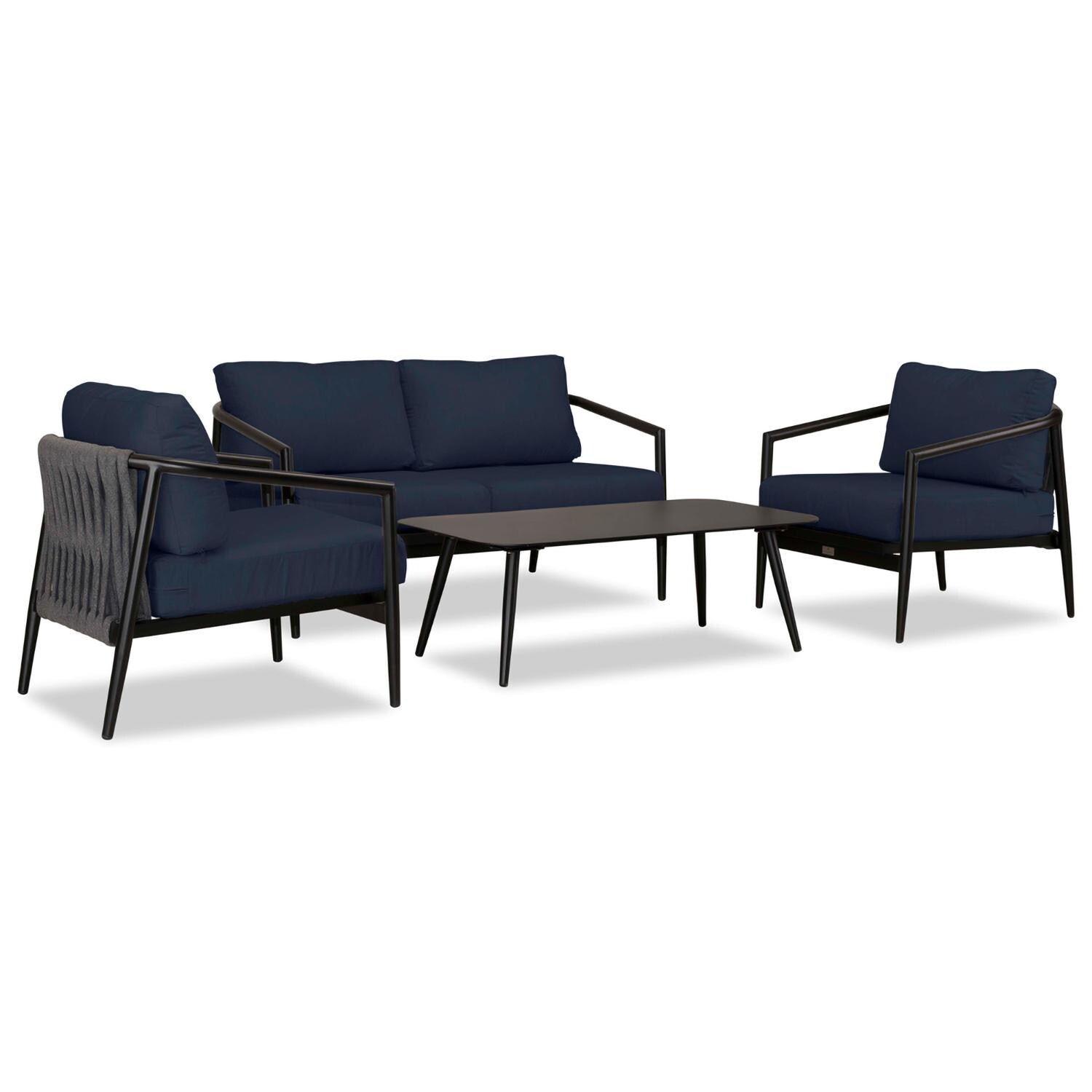 Lakeview Midnight Cove 4 Pc Aluminum Loveseat Seating Set in Black/Carbon/Spectrum Indigo - Angled - White Background thumbnail