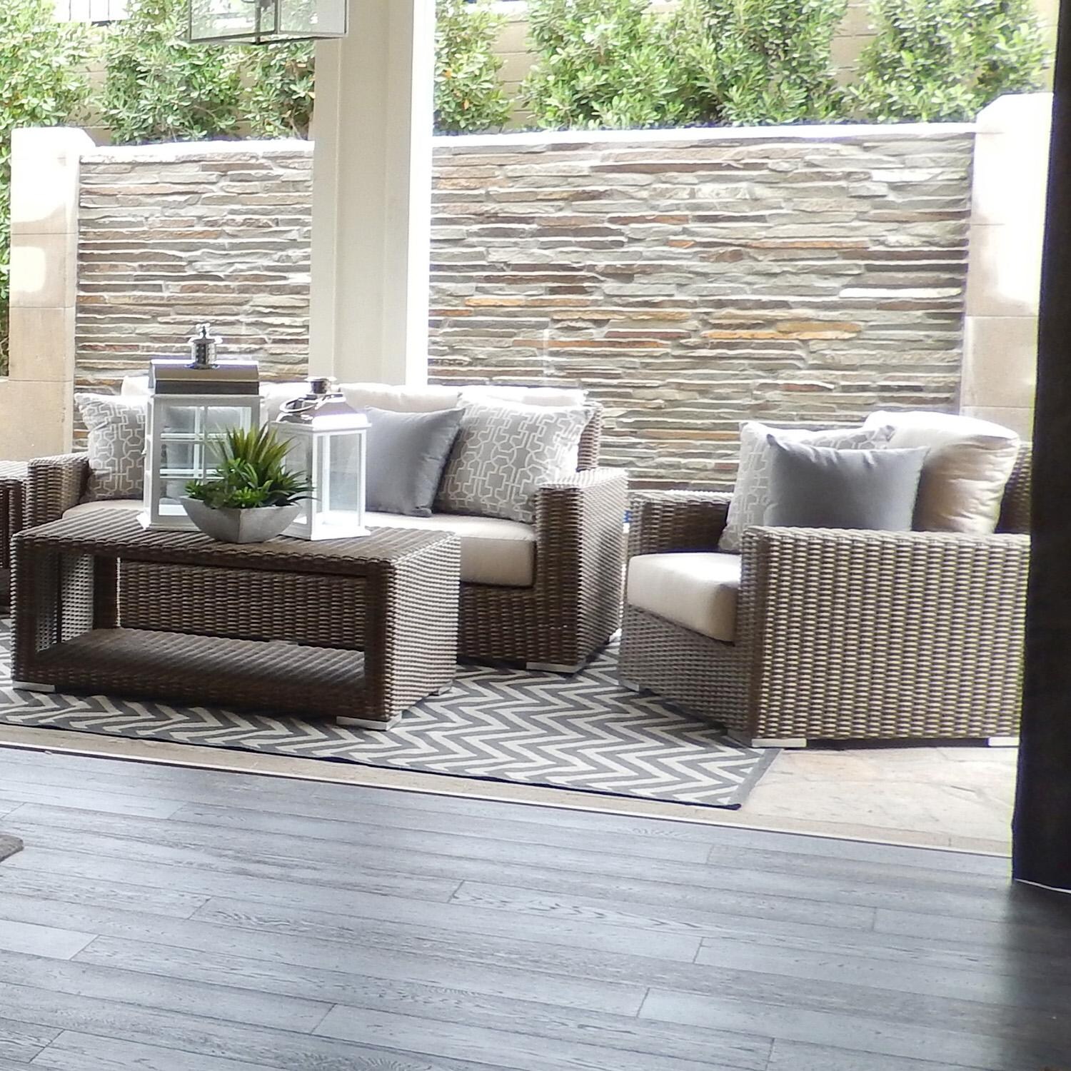 Coronado Wicker Club Chair in Driftwood/Canvas Natural by Sunset West - Shown w/ Set (Not Included) - Lifestyle thumbnail