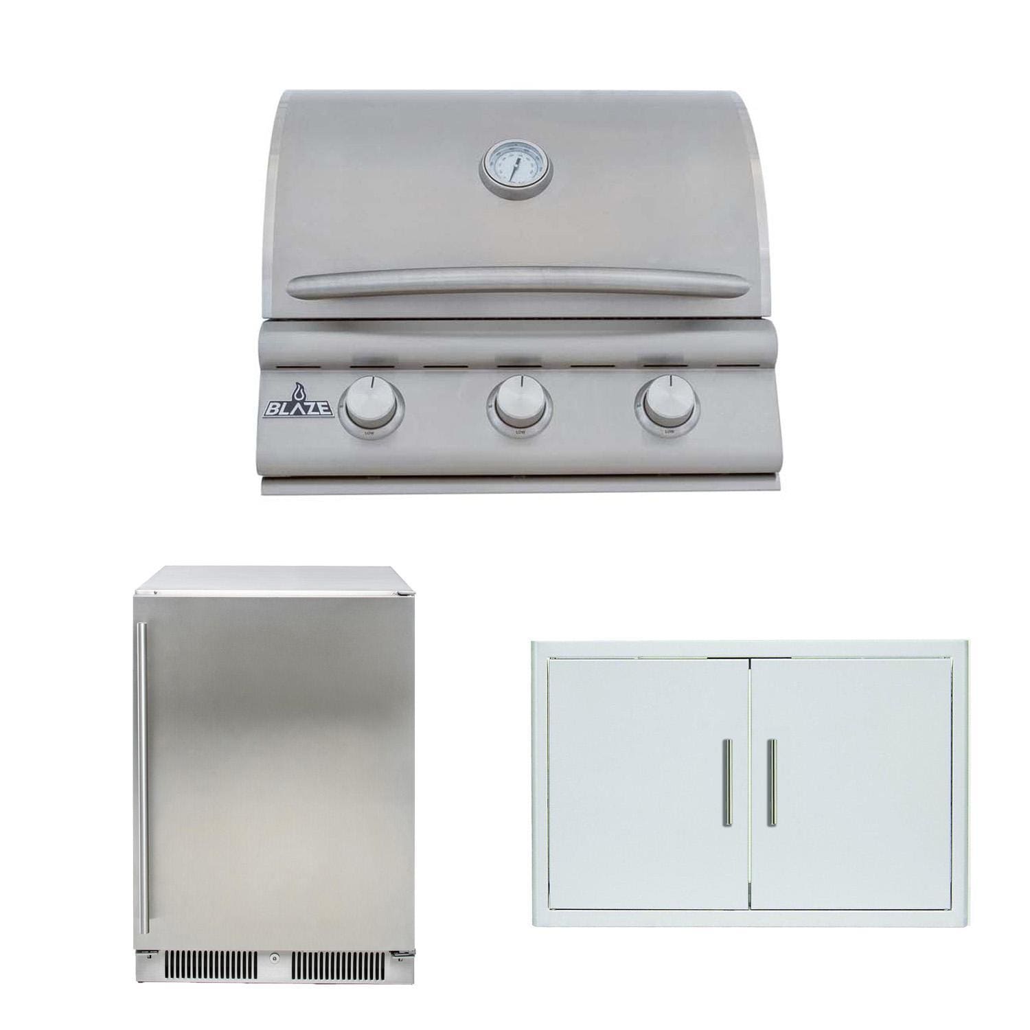 Blaze BCM 3 Pc 25-in Natural Gas Outdoor Kitchen Package w/ Refrigerator - BLZ-3BCM-NG + BLZ-SSRF-5.5 + BLZ-AD25-R-SC