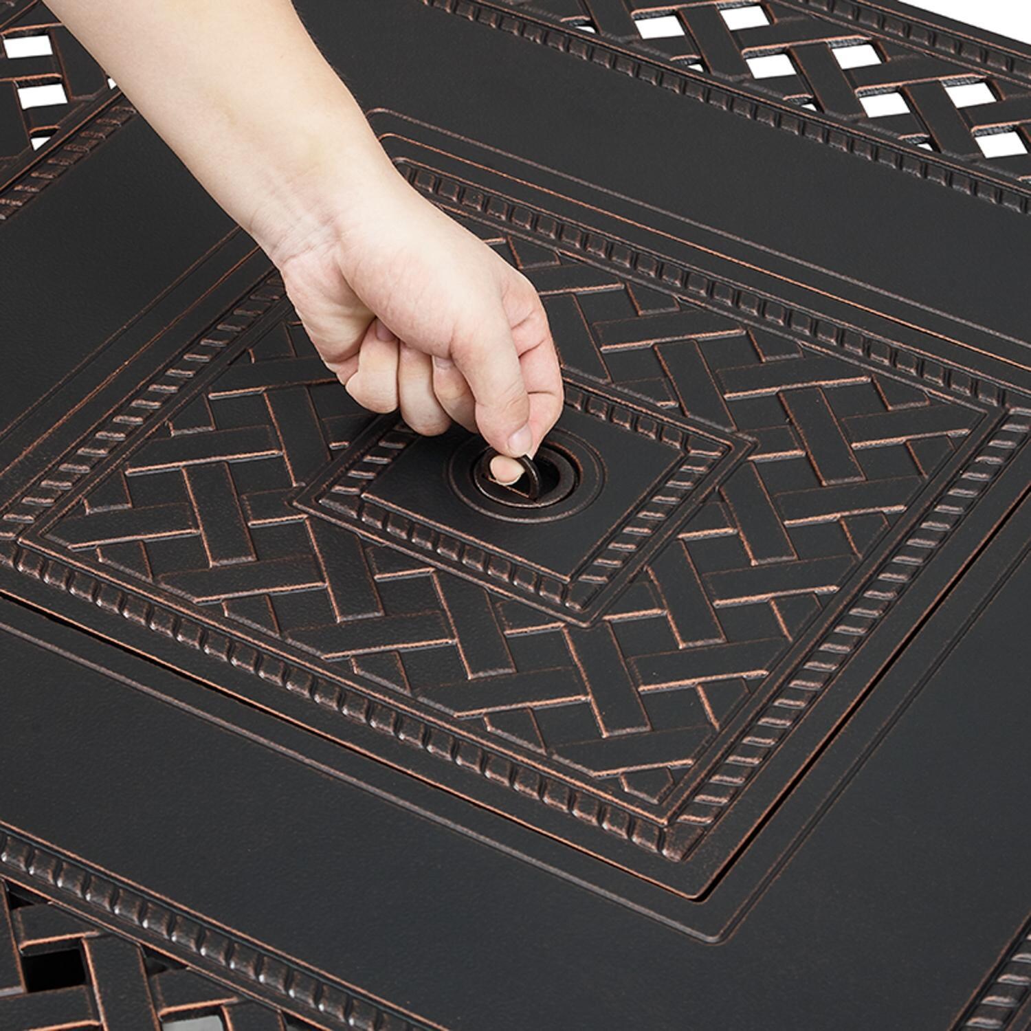 Ultimate Patio 63693-NG Palm Way 32-Inch Square Aluminum Natural Gas Fire Pit - Cover Handle thumbnail