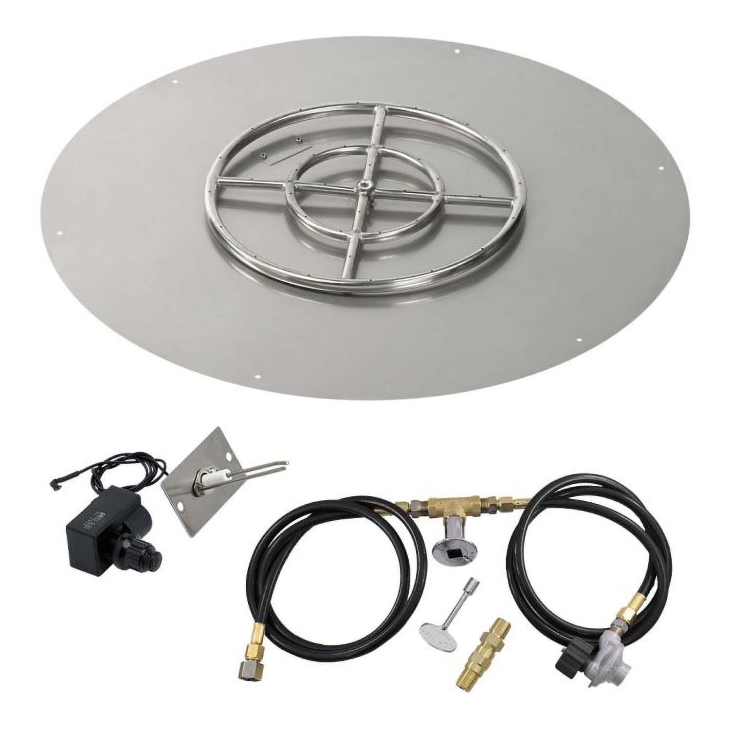 BBQGuys Signature 36 Inch Stainless Steel Round Flat Fire Pit Pan W/Spark Ignition Kit - 18 Inch Ring - Propane - White Background thumbnail