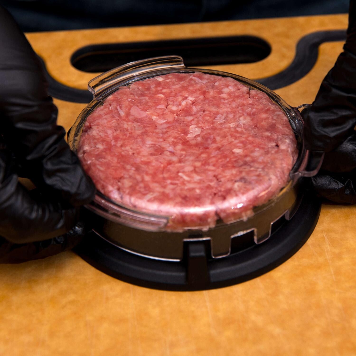 Broil King Deluxe Burger Press - 62475 - Pressing Patty - Lifestyle thumbnail