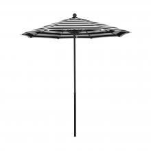 California Umbrella Oceanside Side 7.5 Ft Octagonal Fiberglass Patio Umbrella W/ Push Lift - Black Frame / Sunbrella Cabana Classic Canopy