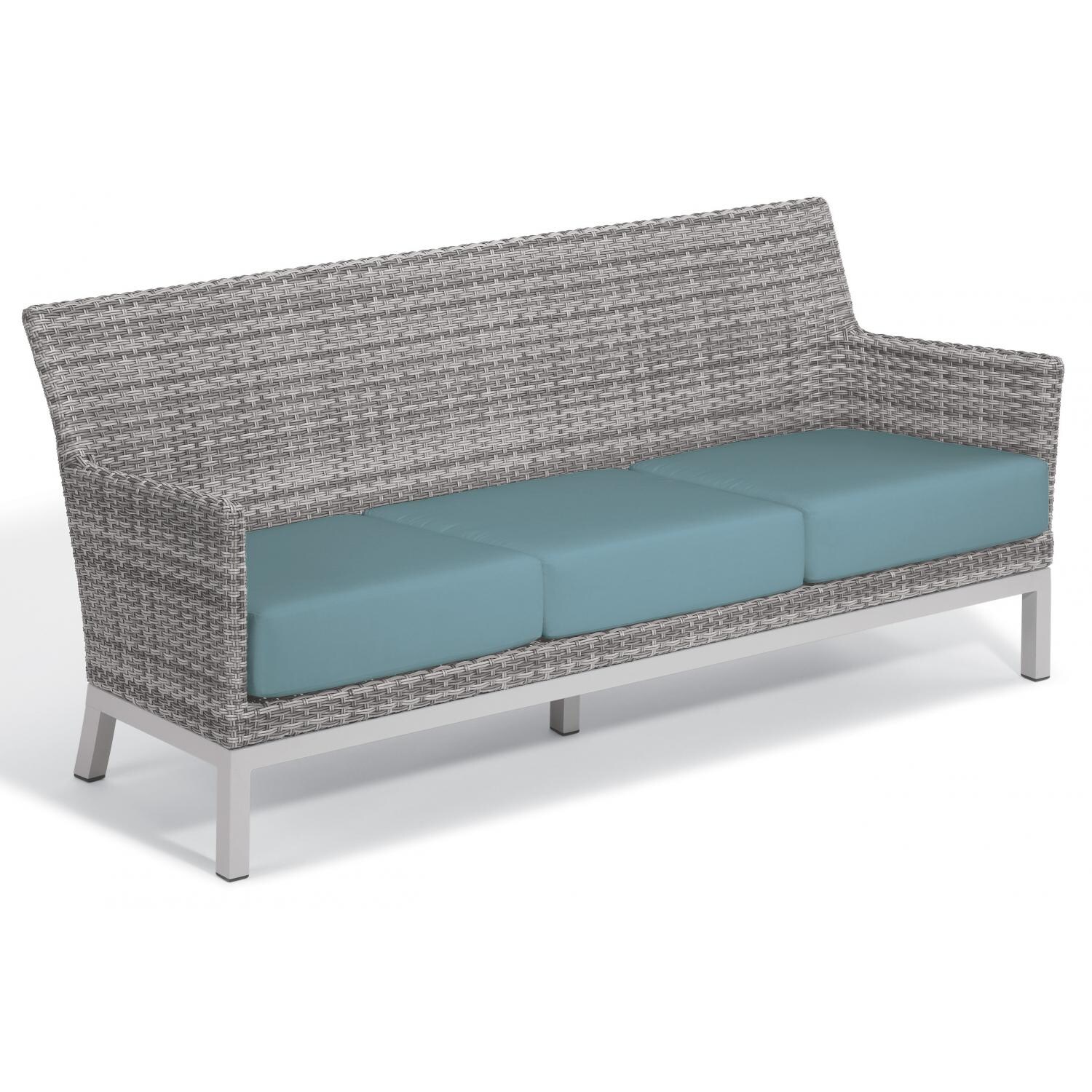 Argento Wicker Patio Sofa w/ Ice Blue Cushions By Oxford Garden