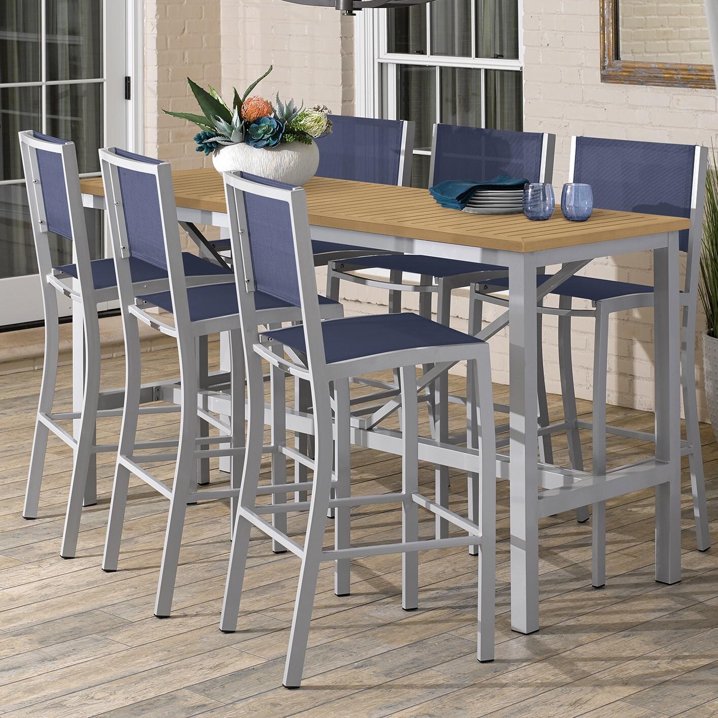 Travira 7 Piece Aluminum Patio Bar Set W/ 72 X 30 Inch Rectangular Table and Tekwood Natural Tabletop By Oxford Garden - On The Patio thumbnail