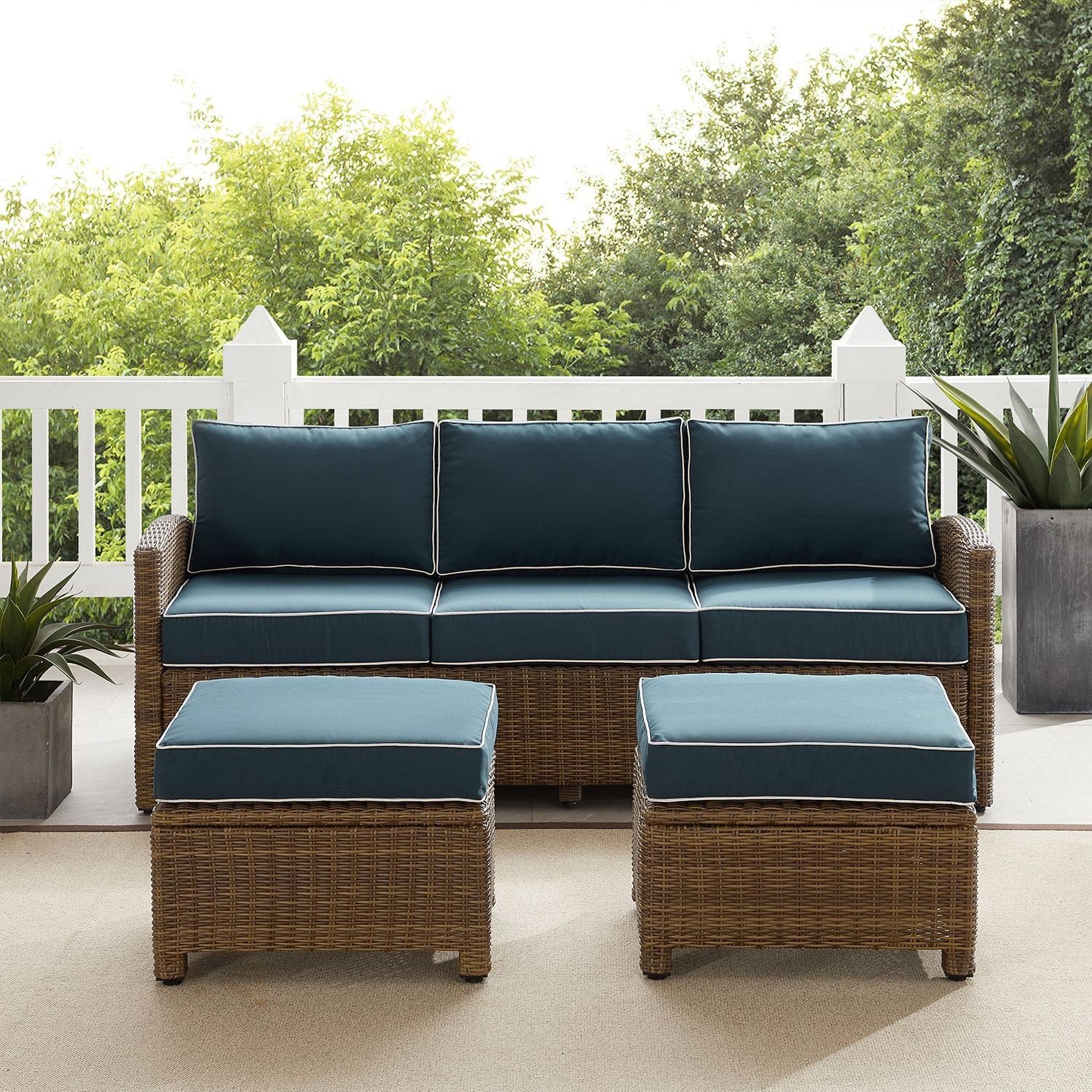 Ultimate Patio UP-92419WB-NV 3Pc Wicker Outdoor Sofa Patio Furniture Set in Navy - Front View - On Patio - Lifestyle thumbnail
