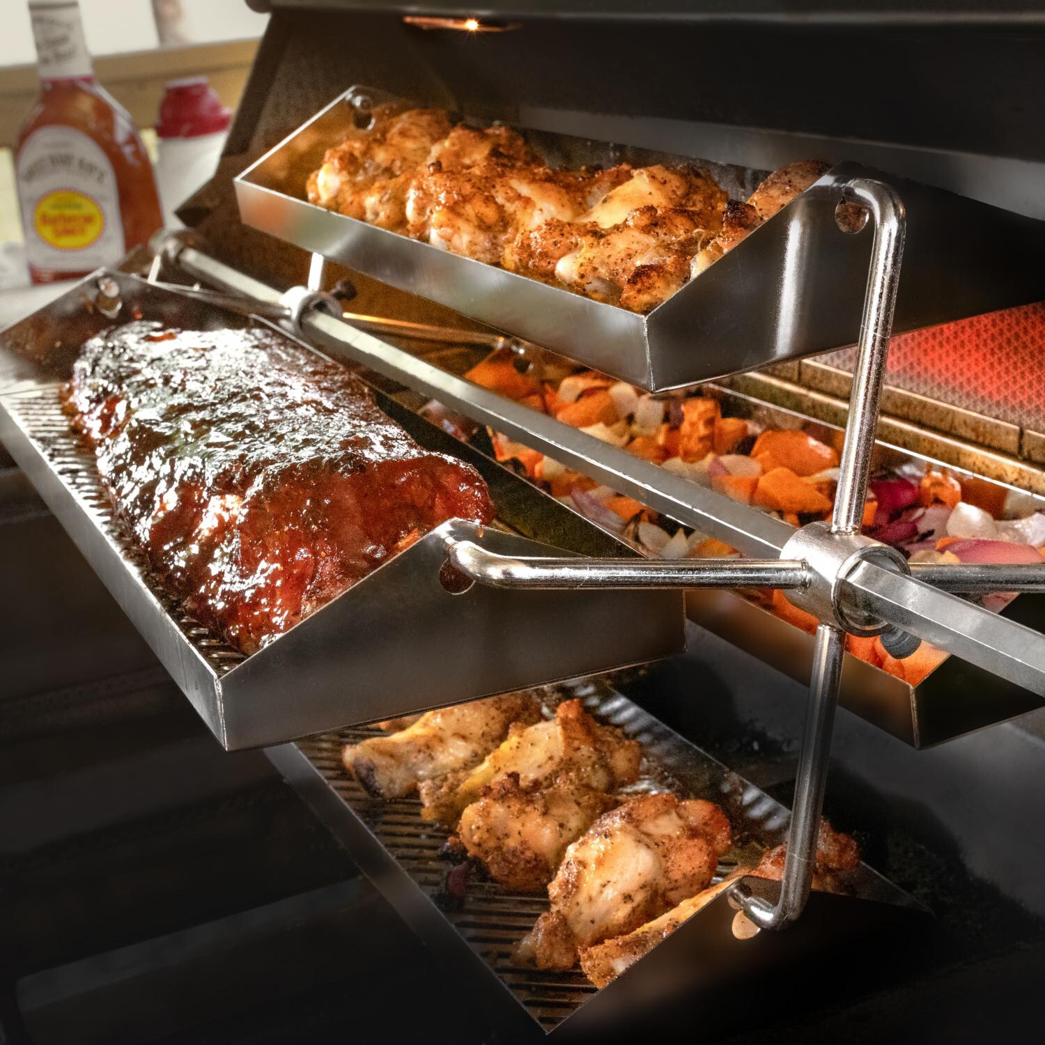 Rib-O-Lator Adjustable Rotating BBQ Grill Rotisserie Trays - Short - Lifestyle 2 thumbnail