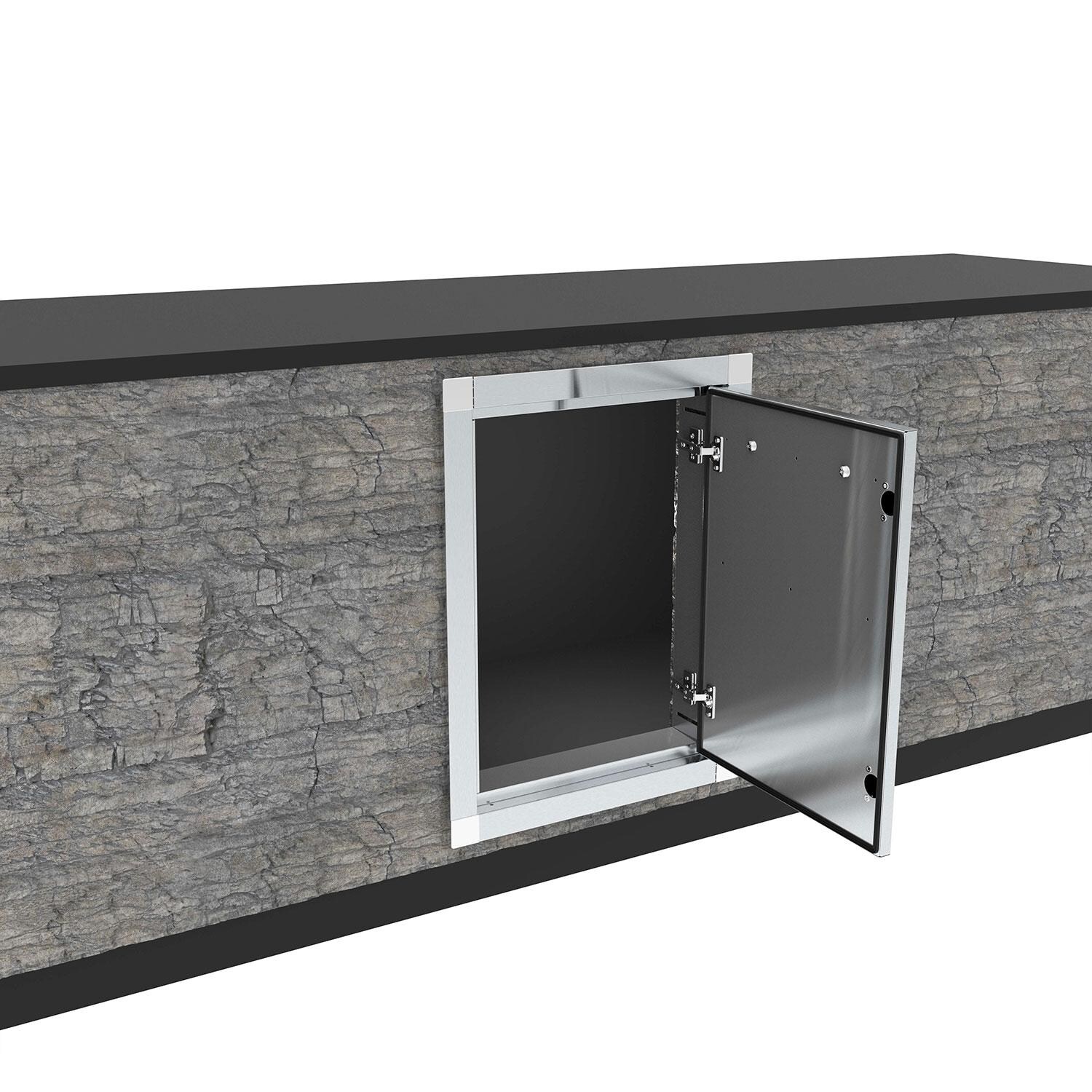 Broil King 800100 21 3/4-in Stainless Steel Access Door - Attached on Island - Door Open - Detail thumbnail