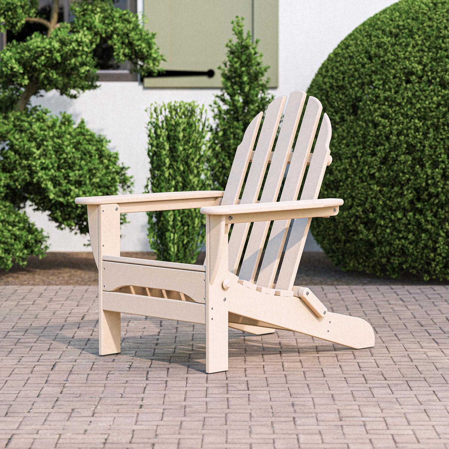POLYWOOD Classic Folding Adirondack Chair Sand BBQGuys