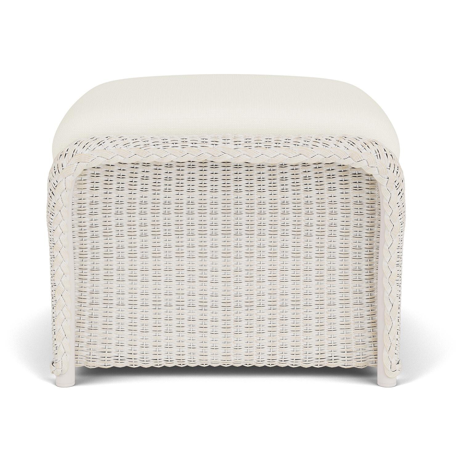 Lloyd Flanders Weekend Retreat Woven Ottoman in Antique White Finish W/ Sailcloth Salt Fabric - Side thumbnail