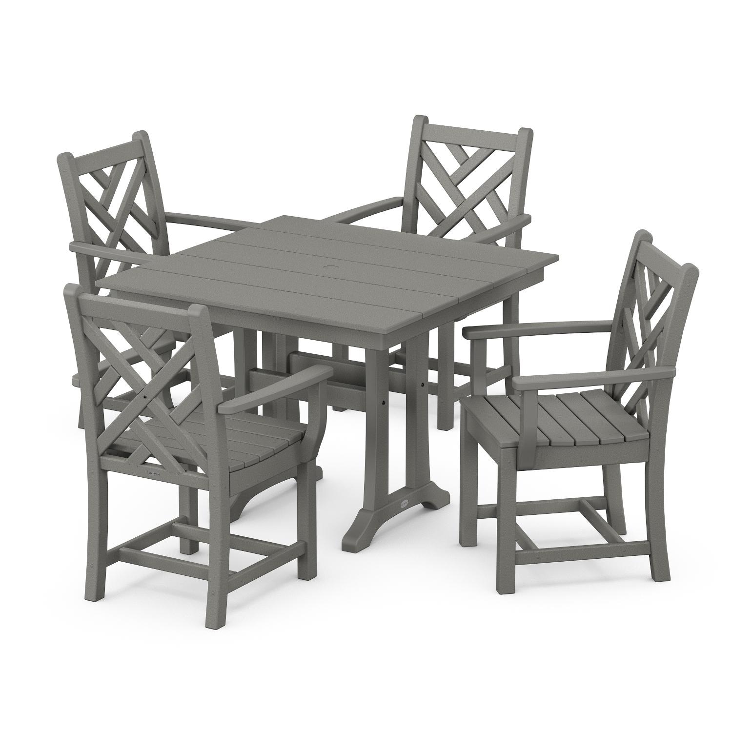 POLYWOOD Chippendale 5-Piece Farmhouse Trestle Arm Chair Dining Set - Slate Grey
