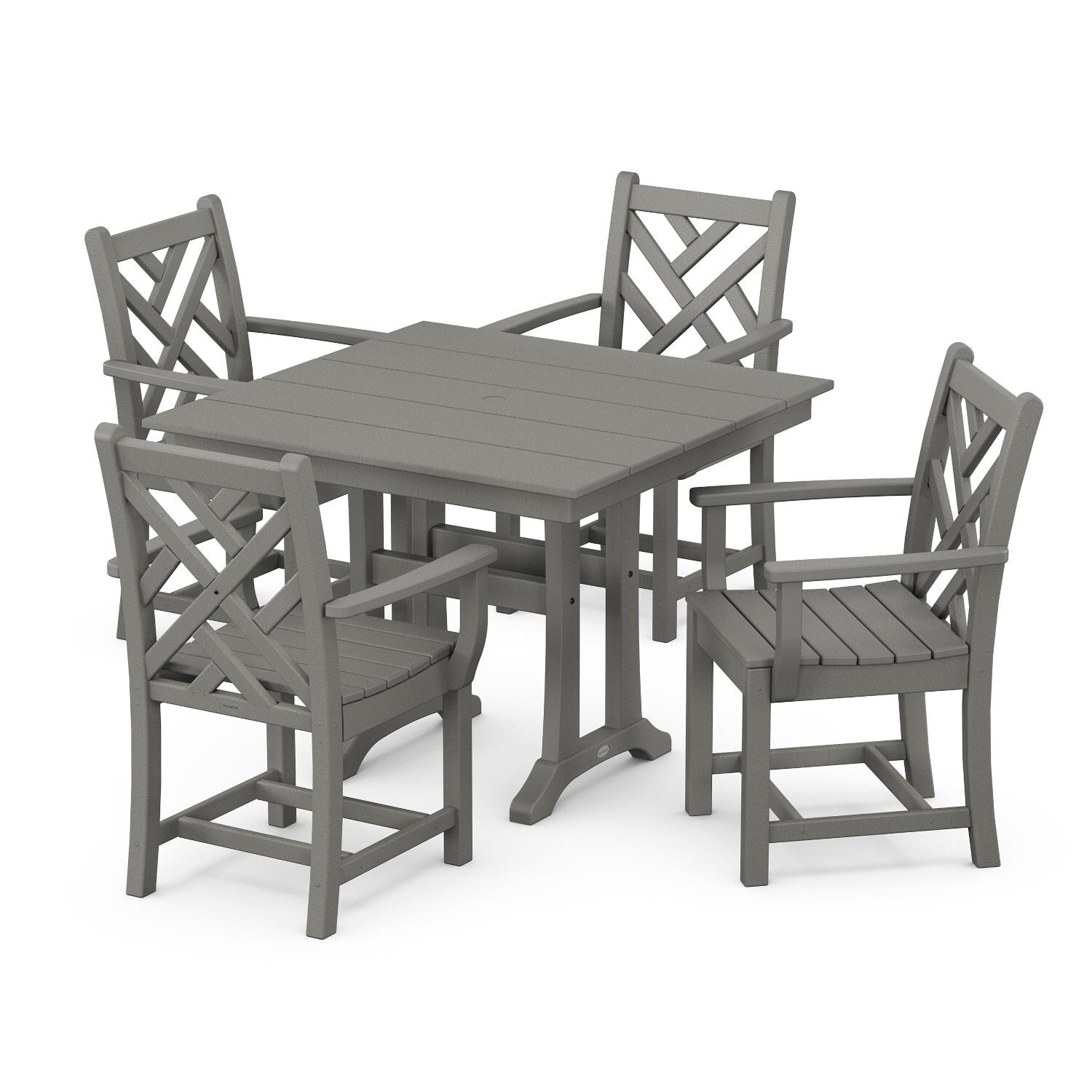 POLYWOOD Chippendale 5-Piece Farmhouse Trestle Arm Chair Dining Set - Slate Grey