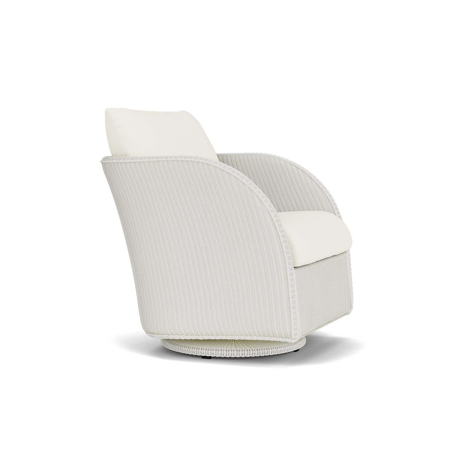 Lloyd Flanders Essence Swivel Glider Lounge Chair W/Sailcloth Salt Fabric - Matte White Finish - Angled thumbnail