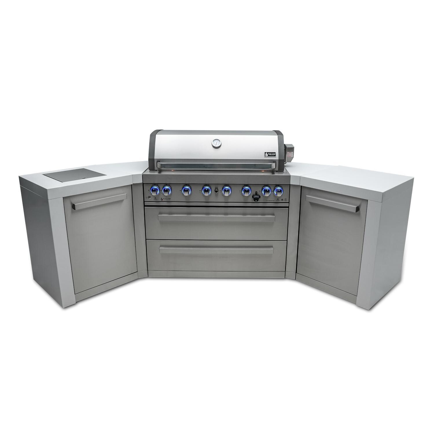 Mont Alpi Deluxe Series 8 Ft U-Shaped Natural Gas Outdoor Kitchen Island w/ Side Burner (Ships Propane w/ Conversion Kit)