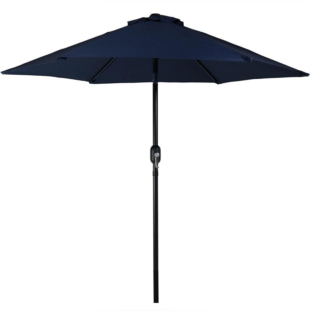Ultimate Patio 7.5 Ft. Octagonal Aluminum Patio Market Umbrella W/ Crank & Tilt - Black Frame & Navy Blue Polyester Canopy thumbnail